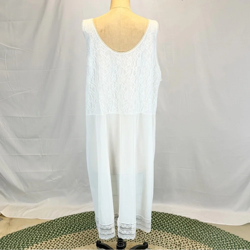 VINTAGE 70s white lace full dress slip nightgown lingerie layer midi plus‎ size - Picture 7 of 13
